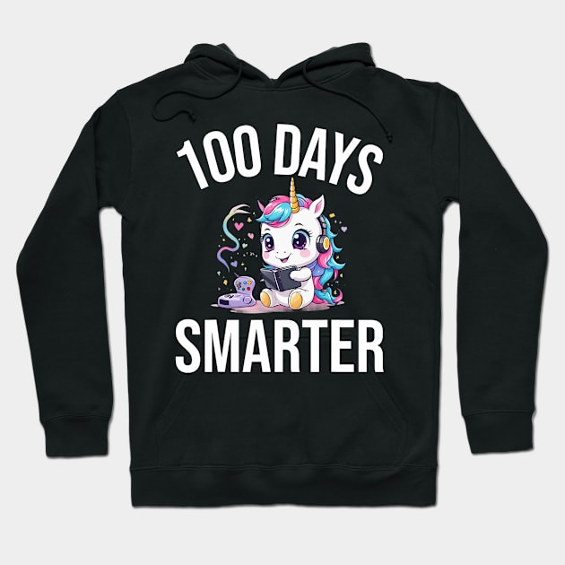 100 days smarter Unicorn 100th day of school Kindergarten Hoodie by Mitsue Kersting